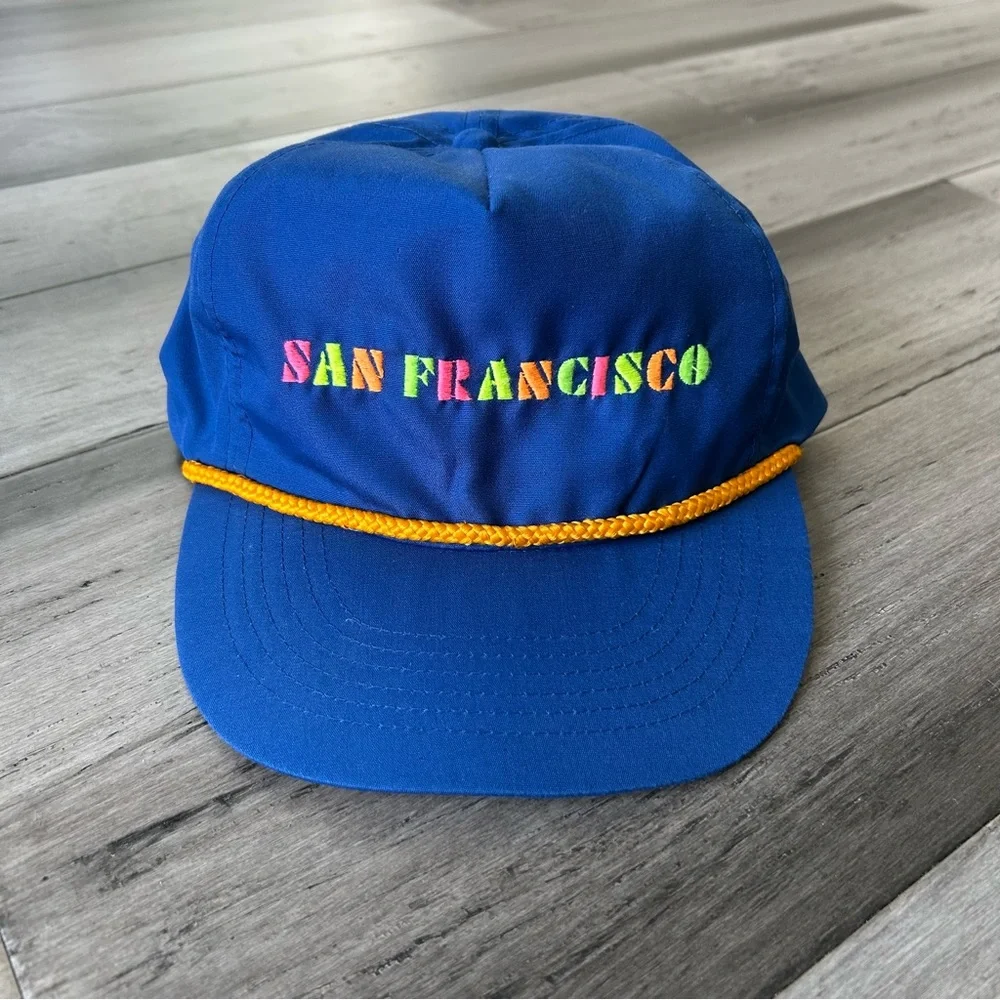 Vintage 1980s-1990s Royal Blue Neon San Francisco SnapBack Trucker Cap Hat